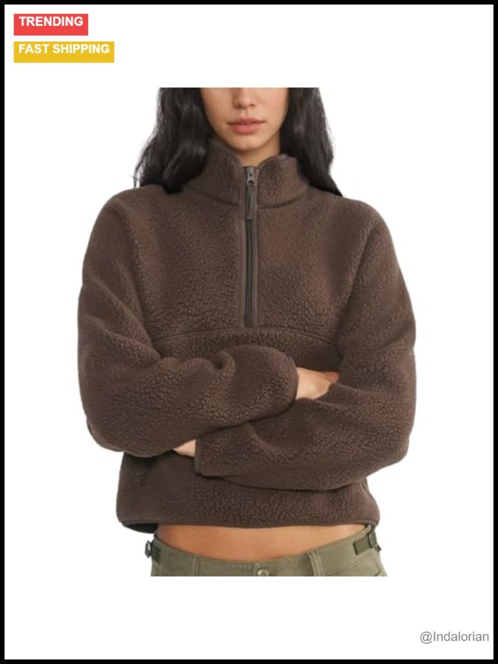 Cropped Fleece Half Zip Sherpa Pullover Fuzzy Sweatshirt with Pockets